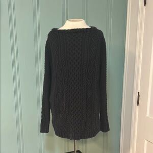 L.L. Bean Signature Navy Boat Neck Cable Knit Fisherman Sweater with Side Zip